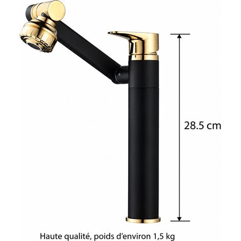 Robinet mitigeur de lavabo orientable noir et or modèle haut en acier inoxydable 1,3 kg – Livraison gratuite (1/5)