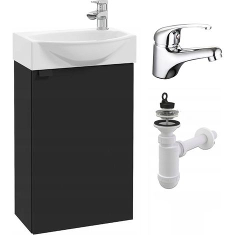 Badezimmer-Waschtisch mit Waschbecken – 40 x 22 cm – Mattschwarze Oberfläche – Armaturen in Chrom – Wandmontage