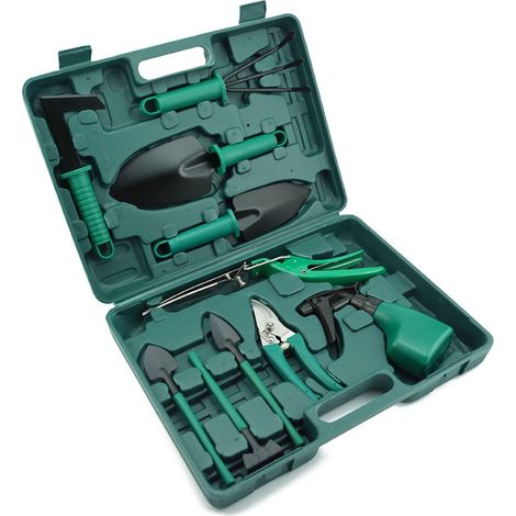 Set d’outils de jardinage 10 pièces, avec mallette, pour l’entretien du jardin et des plantes (1/5)