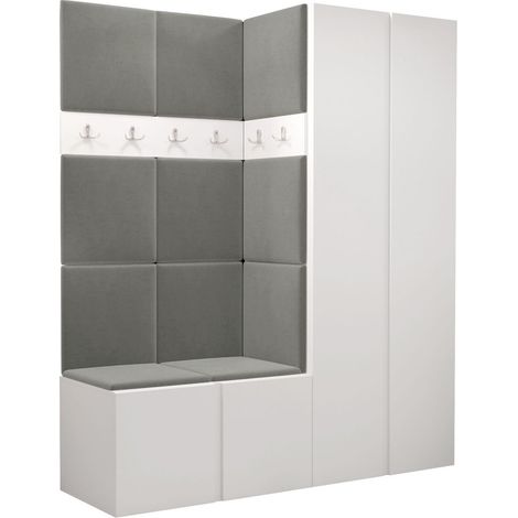 Meuble d'entrée Pinis III, Polo 894, 186x158x46cm, Tissu, Stratifié, Murale, À poser