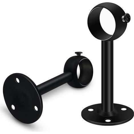 Lot de 2 supports robustes pour tringle à rideaux en acier inoxydable noir, fixation plafond et mur, diamètre de tringle 16-25 mm (1/5)