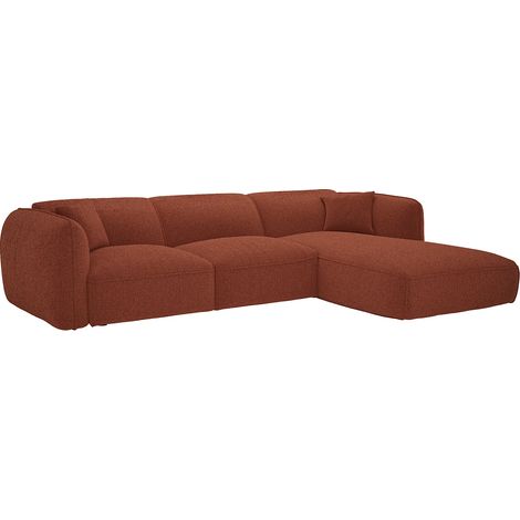Divano letto angolare angolo a destra in tessuto ciniglia terracotta CAMILIO (1/5)