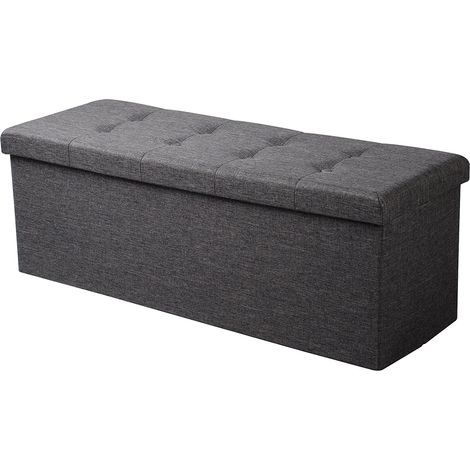 WOLTU Banc de Rangement Pliable Pouf Tabouret de Grande Capacité de 300KG, Coffre de Rangement Intérieur Repose-Pieds Rembourré en Lin, 118L, 110x37, 5x38cm Gris Foncé (1/5)