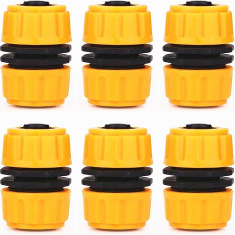 Lot de 6 raccords de réparation de tuyau, rallonge rapide pour tuyau d'arrosage de 1/2" (jaune) (1/4)