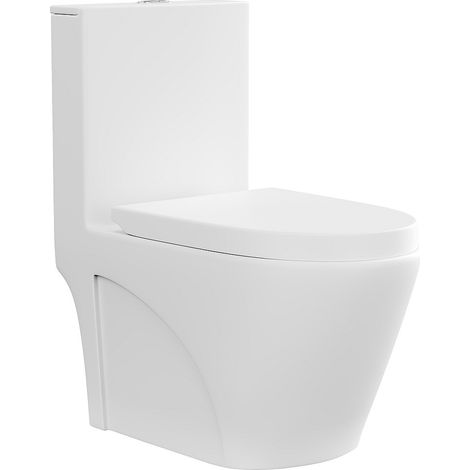 Vente-Unique – WC à poser céramique blanc mat – Évacuation horizontale – Abattant silencieux inclus – Dimensions 39x78.5x69 cm