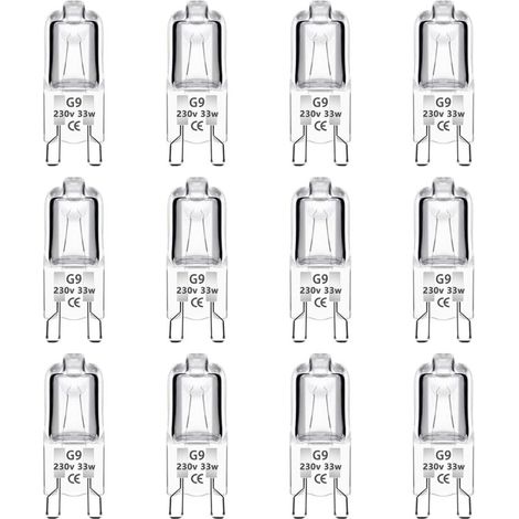 Lot de 12 Ampoule Halogène Capsule G9 33W 230V, Intensité Variable, 460LM, Blanc Chaud 2700K, G9 Bi-Pin Base Halogène Lampe, pour Four, Lustres, Lampes de Paysage, Éclairage d'armoire (1/4)