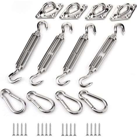 Kit de fixation pour voile d'ombrage, kit de fixation pour voile d'ombrage en acier inoxydable, adapté aux voiles d'ombrage triangulaires, carrées et rectangulaires, accessoires de fixation (M6). (1/4)
