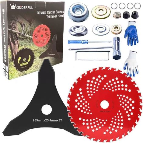 Cuchilla de carburo de tungsteno de 9" x 36 dientes y cuchilla desbrozadora de 3 dientes, cuchilla desbrozadora de metal con kit adaptador universal para eje de 2,5"
