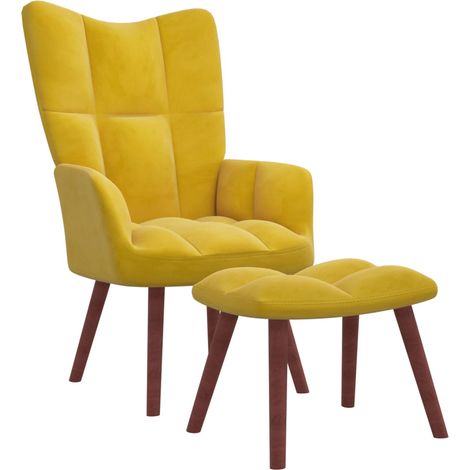 Chaise de relaxation avec repose-pied Fauteuil de relaxation Chaise de Salon Relax Intérieur Jaune moutarde Velours BSRHS879656 (1/5)