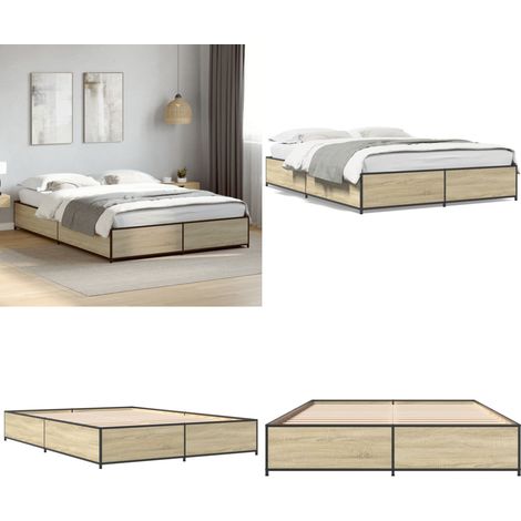 Bettgestell Sonoma-Eiche 120x190 cm Holzwerkstoff und Metall - Holzbettwäsche - Lattenrost - Doppelbett - Boxspringbett - Bettrahmen - Home & Living (1/5)