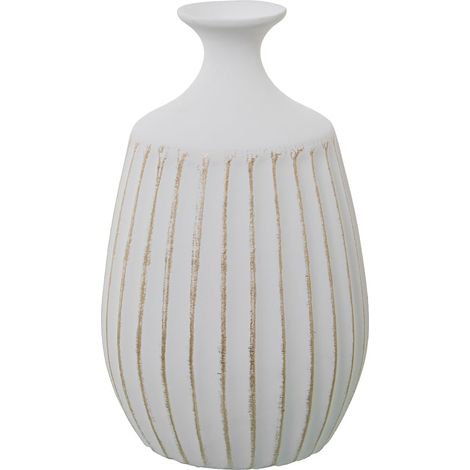 Vase Bouteille avec rainures en céramique Blanc Mat et doré 19x19x32 cm