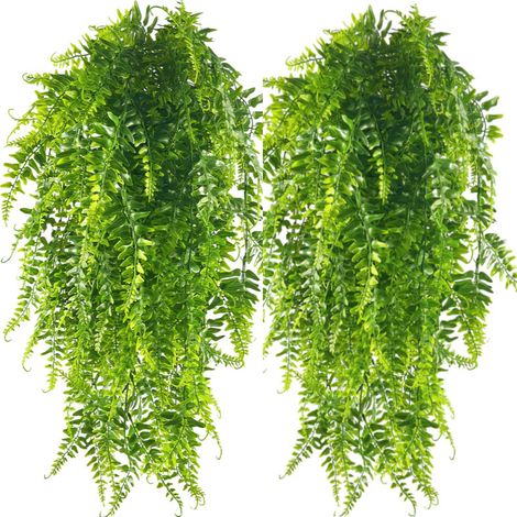 2 pièces de simulation de tenture murale en rotin et herbe perse, fougères artificielles suspendues, vignes, plantes vertes suspendues (1/5)