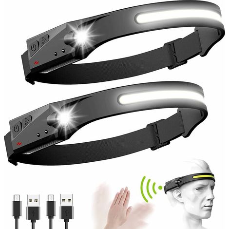 Ahlsen Linterna frontal de 200 lm, potente linterna frontal de inducción LED USB COB XPE, linterna frontal de 2 piezas con luces para pescar, acampar, caminar, correr, leer (1/5)