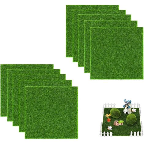 Lot de 10 tapis de gazon artificiel 15 x 15 cm – Mini tapis de gazon de 5 mm d'épaisseur pour modélisme, jardin et aménagement paysager – Autocollant Pelouse de bricolage pour prairie (1/5)