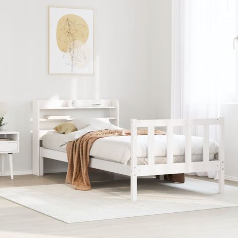 Bed Frame without Mattress White 100x200 cm Solid Wood Pine vidaXL (1/5)