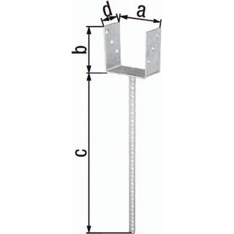 Support de poteau U ETA-10/0210 101x100x400x60mm TZN avec ancrage en béton longue ext. (1/4)