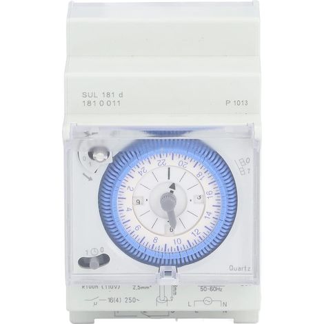 Temporizador mecánico de 24 horas con función de memoria, para montaje en carril DIN con reserva de potencia SUL 181d, de 110 a 230 V. Ideal para el hogar y la oficina. (1/5)
