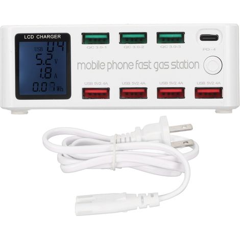 Station de charge USB 100W 8 ports avec écran LCD, chargeur multiport USB C pour smartphones et tablettes, 100-240V, prise US, modèle WLX 818D (1/5)