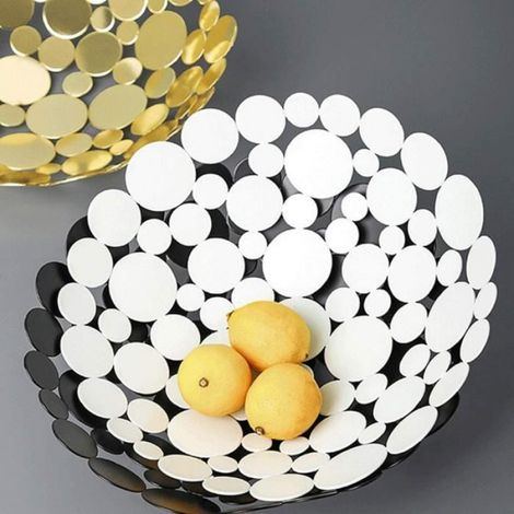 Corbeille À Fruits - Panier Métal Blanc - Diamètre 29,5 cm Hauteur 9 cm - Pour Comptoir Cuisine Fruits Légumes Pain - 1 Pièce (1/4)