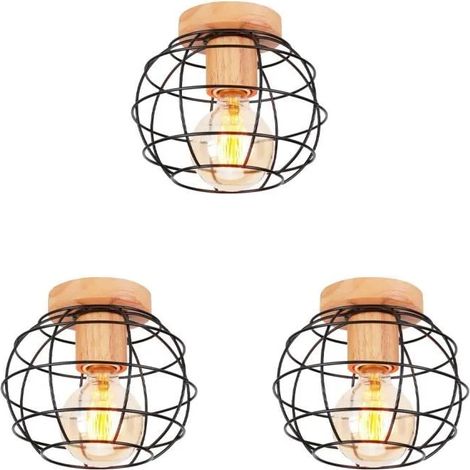 Lot de 3 Plafonnier Vintage Industriel en Métal Lampe de Plafonde Moderne Rétro Noir Style Edison pour Salon Chambre (1/4)