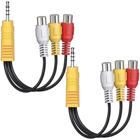 Lot de 2 câbles AV 3,5 mm vers RCA, composante de 15 cm vers répartiteur audio/vidéo de 3,5 mm