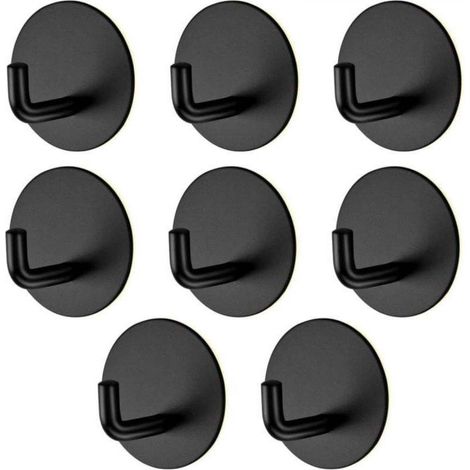 8-Piece Adhesive Hook Set, Black Wall-Mounted Bathroom Hook, Kitchen Towel Hook, Self-Adhesive Stainless Steel Towel Holder for Kitchen, Living Room, and Office, No Drilling Required