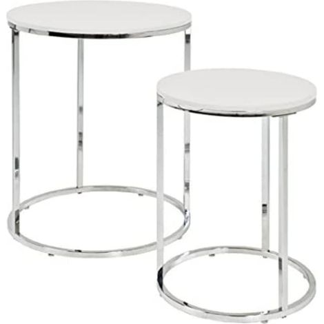 HAKU Möbel Set di 2 tavolini cromo, bianco, MDF, metallo - Dim. A 40/50 cm x Ø 30/40 cm, Stile Moderno (1/4)