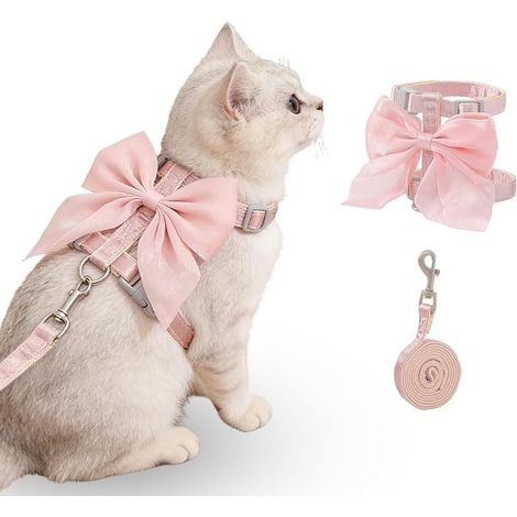 Harnais Et Laisse Chat Noeud Rouge Harnais Chat Harnai Chats Anti Evasion Convient Promenades Extérieur Chats Pesant 1-3,5 KG Rouge S (1/5)