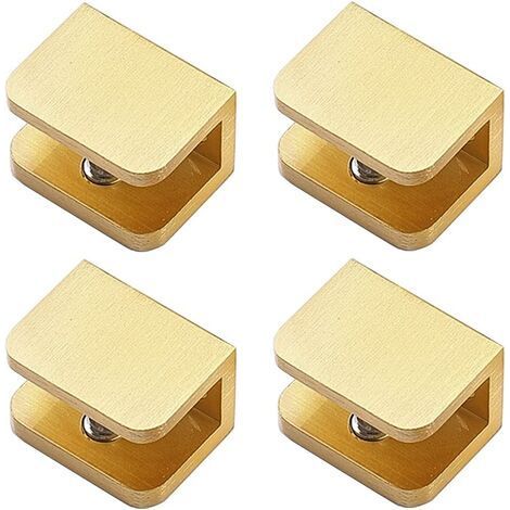 – Lot de 4 pinces à verre sans perçage – Laiton haut de gamme – Réglables avec coussinet en caoutchouc – Pour étagères de verre 10-12 mm - Mm-12 (1/4)