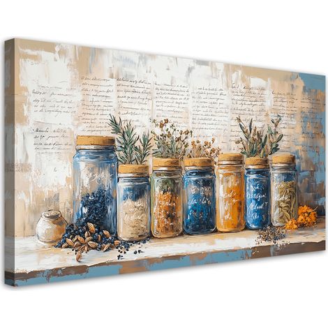 Tableau déco Herbes Épices Cuisine Rétro 100x50 (1/5)