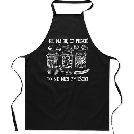 Tablier de cuisine avec inscription humoristique « Je m'en fiche » et bocaux de concombres (1/4)