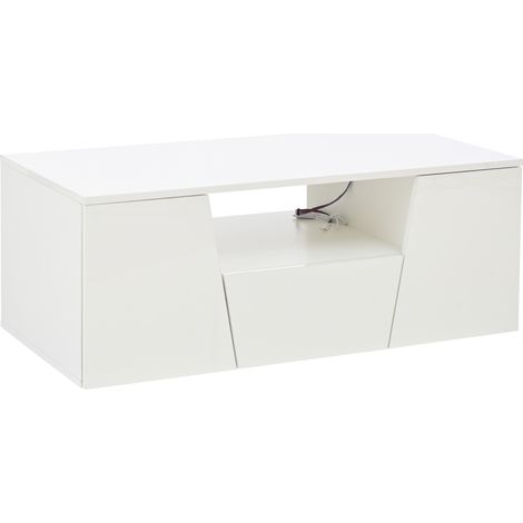 Table basse 100 x 50 x 40 cm, table de salon avec éclairage LED, table de salon laquée brillante avec 2 armoires, table d’appoint, table basse avec 1 tiroir, design irrégulier, blanc (1/5)
