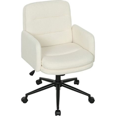 Chaise de bureau roulante confortable avec accoudoirs et 5 roulettes pivotantes revêtement en tissu crème design fonctionnel et ergonomique pour votre espace de travail (1/5)