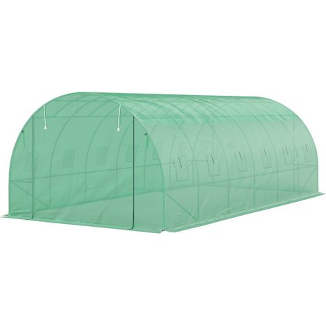 Gewächshaus ca. 6 x 3 x 2 m Foliengewächshaus mit 12 Fenster, Rolltür, Aufrollbar Seitenwänden, UV-beständiger Folientunnel, Winterfest Tomatenhaus mit Erdanker, Grün Aosom