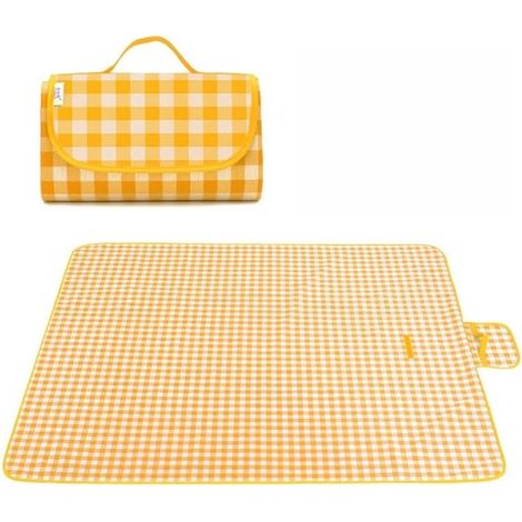 Couverture de pique-nique imperméable – Avec poignée – Fermeture velcro – Pour 2 à 4 personnes – Tapis de pique-nique d'extérieur – 2 x 2 mètres Jaune (1/3)