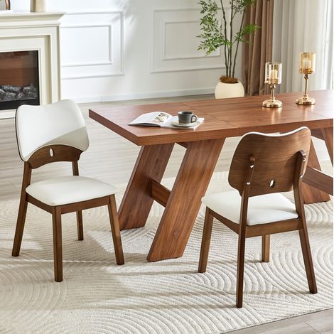 Lote de 2 sillas de comedor de madera de hevea, con asiento tapizado y respaldo decorativo, blanco (1/4)