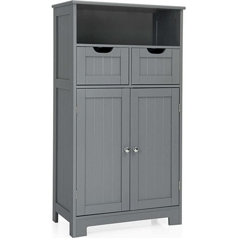 Pour salle de bain, chambre ou cuisine, meuble de rangement gris avec 2 portes, 2 tiroirs et étagère amovible (1/5)
