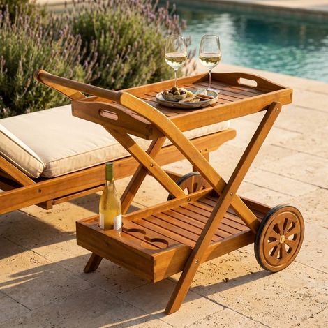 PODIUM - carrello da giardino portavivande in legno massiccio di acacia (1/5)