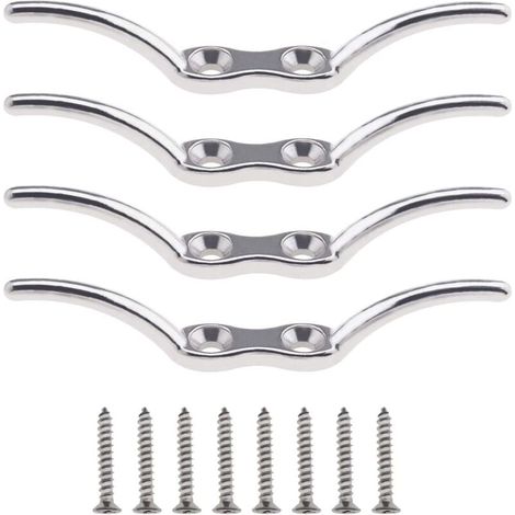 4pcs Taquets de Corde de Bateau en Acier Inoxydable 316 de 2,5 Pouces pour Arrimage du Bateau, Attacher Montage Inclus 8 Vis (1/4)