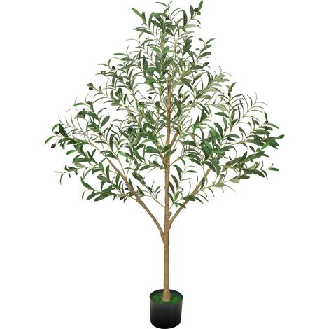 Olivier artificiel 150cm en pot noir, tronc bois naturel, feuilles et fruits réalistes, plante verte pour intérieur, bureau, salon, coin déco. (1/5)