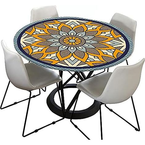 Rondes Nappes 100 cm avec Bord Élastique, Idéal pour Une Table de 80 à 90 cm, Imprimé Imperméable Nappes Rondes Anti Taches Lavable, pour Cuisine Jardin Fête Table (1/5)