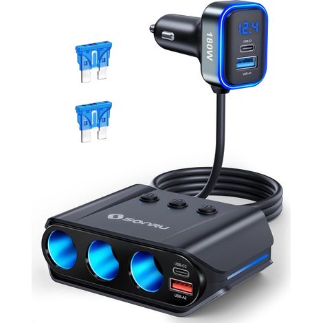 7-en-1 Multi Prise Chargeur Allume Cigare, 180W【Dual PD (1/5)