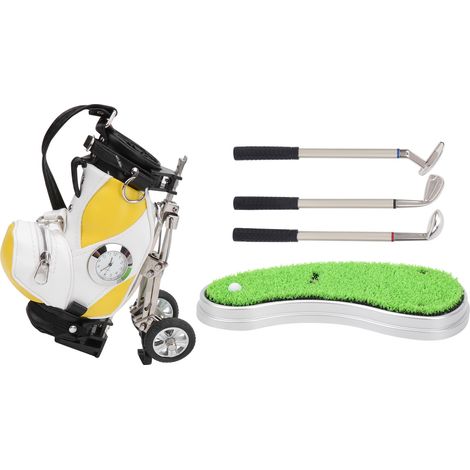Mini porte-stylos de bureau en alliage de zinc, forme de sac de golf, avec base pelouse, horloge, stylos golf, souvenir cadeau (1/5)