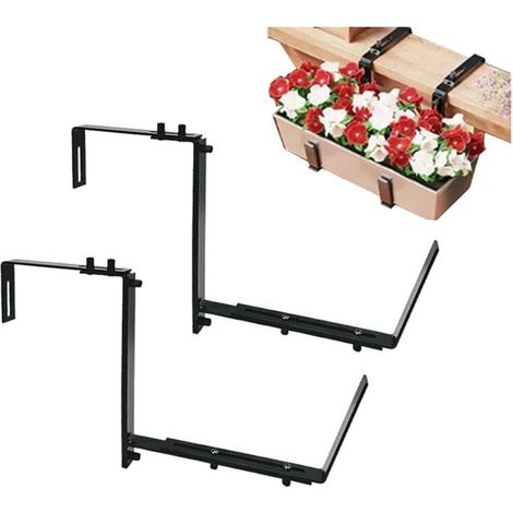 Lot de 2 supports de jardinière réglables pour jardinière de balcon - Support robuste pour terrasse, balustrade, pavillon, suspension de jardinière résistante aux intempéries (1/4)