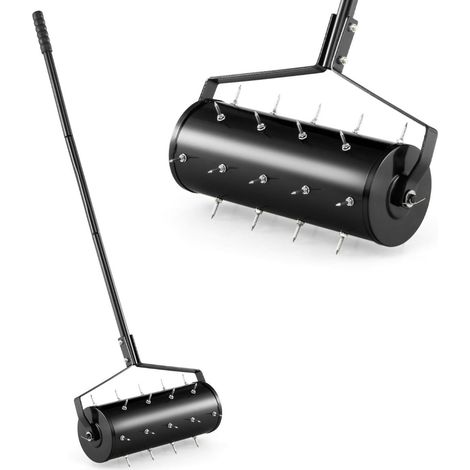 Aireador de césped rodante 45 x 128 cm aireación profunda y ergonómica para jardín estilo moderno metal negro 200015308