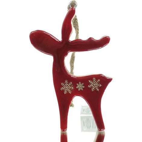 GASPER Weihnachtsdeko Hirsch Enamel Rot mit Schneeflocken 15 cm - Holz