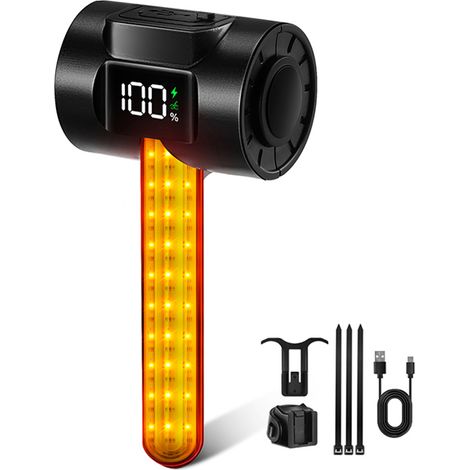 Feu arrière vélo intelligent avec capteur de mouvement et luminosité, rechargeable USB-C, batterie longue durée 45h, étanche IPX4, rouge (1/5)