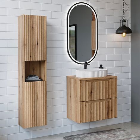Waschtisch-Set mit Einzelwaschbecken (60 cm), 2 Schubladen und Hochschrank „Riva Bois“ (1/5)