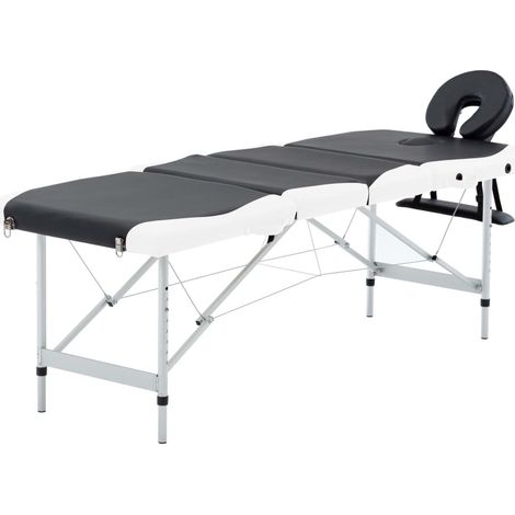 vidaXL Table de massage pliable 4 zones Aluminium Noir et blanc (1/5)