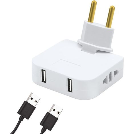 Prise Plate Derriere Meuble, avec 2 Prises de 220 V et 2 USB, Prise Plate avec Connexion Pivotante à 180, Adaptateur Européen et Américain pour Les Endroits sans Espace (derrière TV, Lit) (1/5)